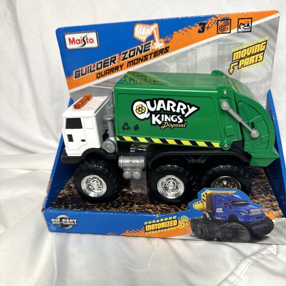 New Maisto Metal Builder Zone Quarry Kings Disposal Garbage Truck Toy Green - Picture 2 of 5